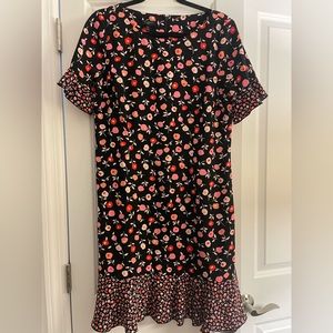 Talbots Black polyester dress w/ modern flowers